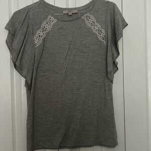 Loft Gray T-shirt with Lace Detail